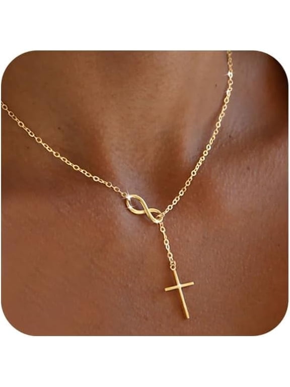 Gold Necklace for Women Dainty Infinity Cross Pendant Necklace Non Tarnish & Waterproof Layered CZS Jewelry for Everyday Wear Simple Trendy Choker Minimalist Faith Christian Cross Gifts
