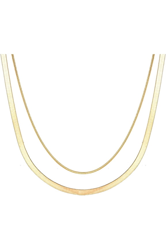 Gold Necklace for Women Trendy 14K Gold/Silver Herringbone Snake Chain Necklace Layered Herringbone Necklace Double Flat Snake Chain Choker Necklace Thin Chunky Chain Necklace