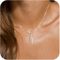 Gold Necklace for Women Trendy, Dainty Gold Bow Necklace 14K Gold Plated Necklace Cute Bow Pendant Necklace Simple CZ Bead Bow Chain Choker Necklaces for Women Gold Jewelry Christmas Gifts