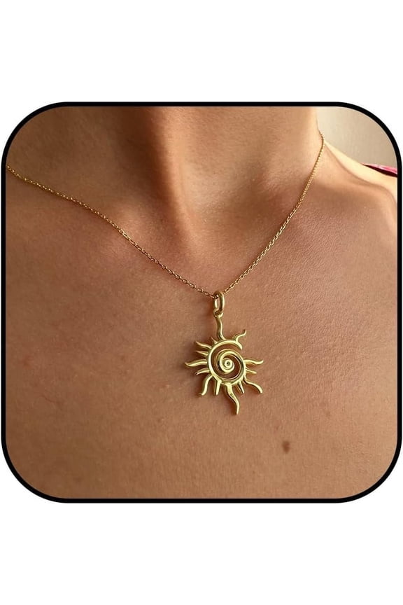 Gold Necklace for Women, 14K Gold Plated Sun Necklac Spiral Design Pendant Necklace, Elegant Sun Necklaces Jewelry Gift for Her