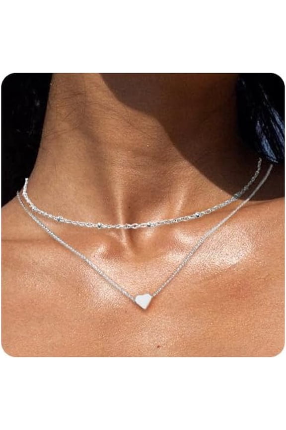 Gold Necklaces Stack for Women, Silver Layered Cute Dainty Bow Heart Pendant Stackable Necklace Simple Stainless Steel Small Thin Chain Choker Necklaces Jewelry Set[z494]