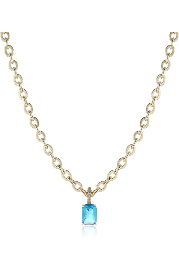 Gold Necklaces for Women,18k Gold Plated Blue Artificial Crystal Necklace Jewelry Gifts[s418]