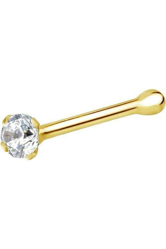 Gold Nose Stud Bone 22 Gauge Round Genuine Natural Diamond 14K Yellow Gold