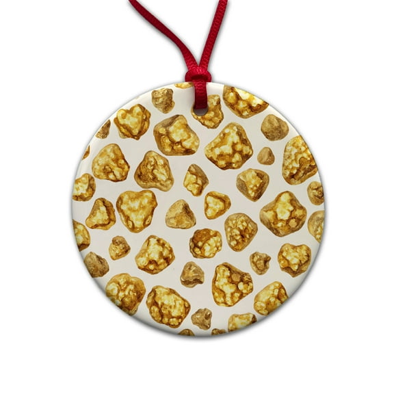 Gold Nuggets Pattern Watercolor Christmas Tree Holiday Round Ceramic Ornament
