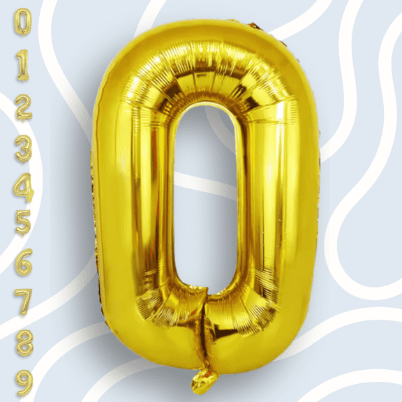 Gold Number 0 Mylar Balloon 16” - Air Inflation Only Self-Seal Metallic Foil Plain Balloons for Birthday Party, Anniversary, Graduation Decorations