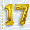 thumbnail image 1 of Gold Number 17 Mylar Balloon 16" - Self-Seal Air Filled Only Plain Foil Balloons for 17th Birthday Party Decor, Anniversary, Graduation Decorations, 1 of 8