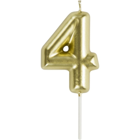 Way To Celebrate Gold Number 4 Birthday Candle, 1.875", Metallic Gold