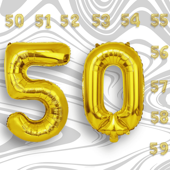 Gold Number 50 Mylar Balloon 16 inch - Air Inflation Only Self-Sealing Foil Balloons for 50th Birthday HBD, Anniversary, Graduation Party Decorations