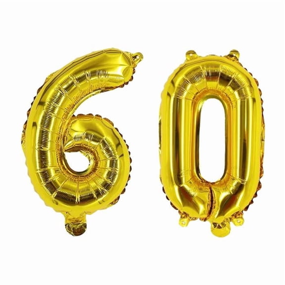 Gold Number 60 Foil Balloons Set for 60th Birthday Party Decorations