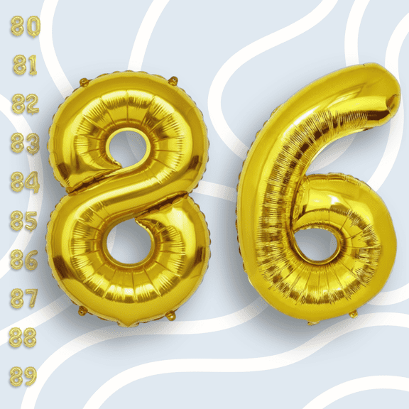 Gold Number 86 Mylar Balloon 16" - Self-Seal Air Filled Only Plain Metallic Foil Balloons for 86th Birthday Party, Anniversary, Graduation Decoration