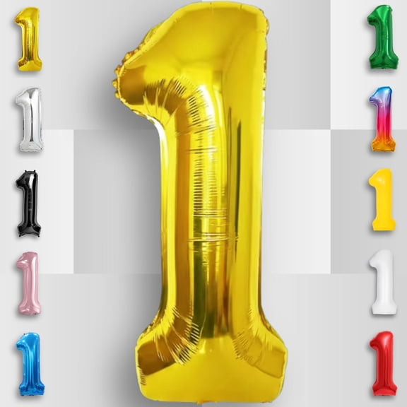 Gold Number Balloon 1 Mylar Foil Balloons 32 inch - Helium/Air Inflatable Metallic Golden Balloon Numbers - 1st Birthday Party, Anniversary, Grade 1