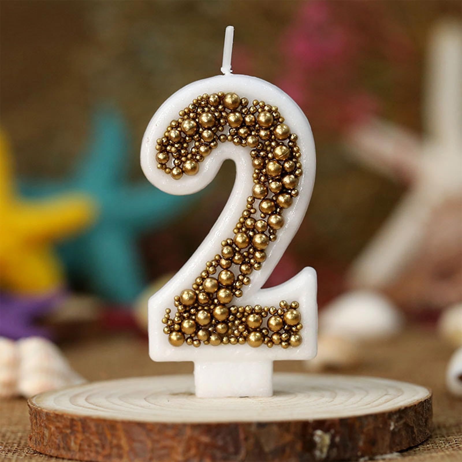 Gold Number Birthday Candle with Pearl Beads, Kids Cake Decoration Wax ...