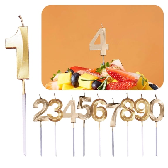 Gold Number Candles for Birthday, Cake Decorations, Champagne Gold Digit Candles for Anniversary Party Celebration Supplies 1Pcs