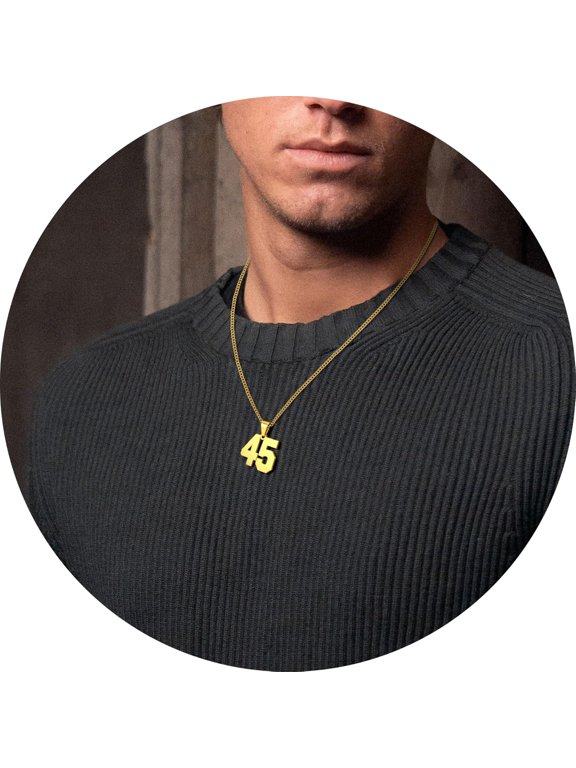Gold Number Necklace – Stainless Steel Custom Numeric Pendant, Sports Jersey Style, Unisex Jewelry Gift for Men and Women