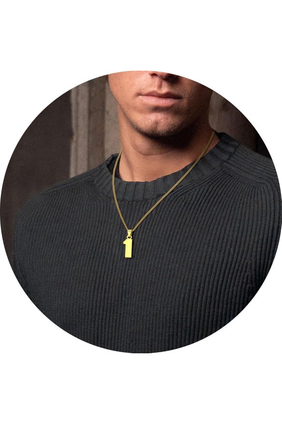 Gold Number Necklace – Stainless Steel Custom Numeric Pendant, Sports Jersey Style, Unisex Jewelry Gift for Men and Women