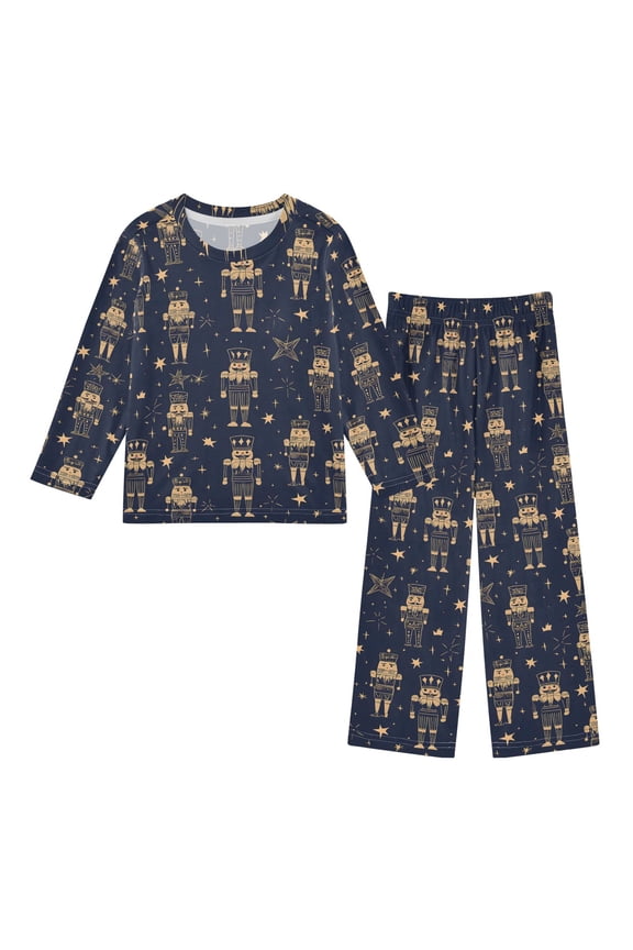 Gold Nutcracker Dark Blue Background Pattern Cozy Soft Long Sleeves Top and Pants 2 Piece Cool Pjs Pajamas Set Sleepwear Size 3-11Y