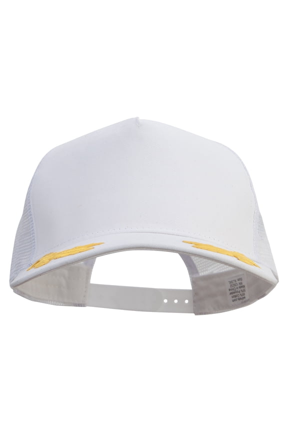 Gold Oak Leaves Emblem Patched New Big Size Trucker Mesh Cap - White XL-3XL