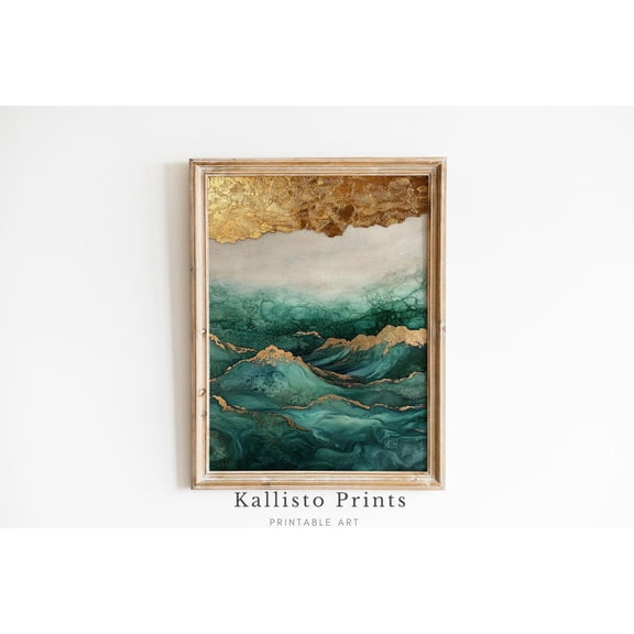 Gold Ocean Wave Print Poster, Teal Abstract Art, Luxury Coastal Wall Decor, Metallic Sea Print Poster, Fluid Art Poster, Beach House Gift,954, Size 16x24 UNFFRAMED F03.1.6l2120