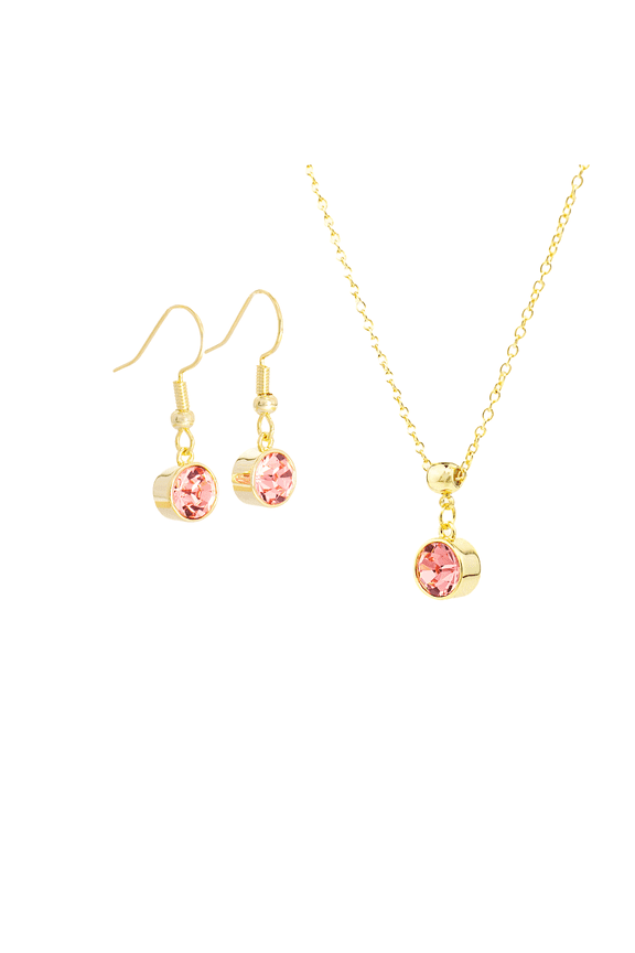 Gold October Birthstone Necklace and Drop Earrings Set with Bohemian Crystals, 14K Gold Plated, Birthday Month Gift, Great for Mom.