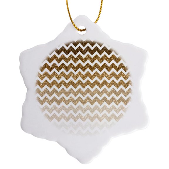 3drose, Gold Ombre Chevron Image of Glitter, 3 inch Snowflake Porcelain Ornament