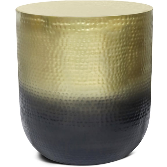 Gold Ombre Metal Side Table with Artisanal Hammered Texture, No Assembly Required