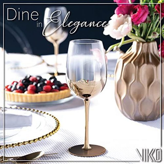 Gold Ombre White Wine Glasses Thin, Handblown Glass Tall, Stem