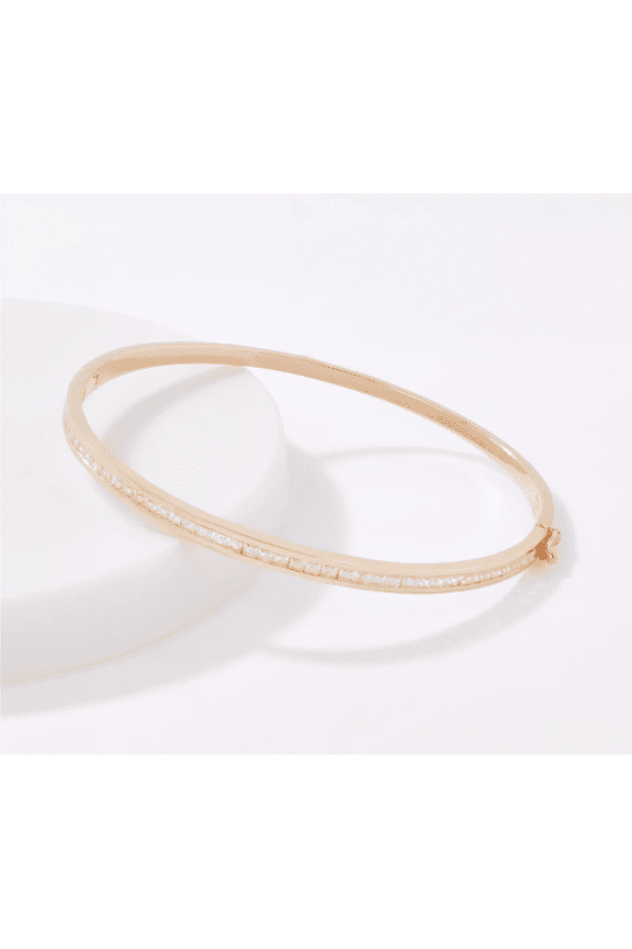 T Resin Electroform Gold Hinged White Topaz Bangle 7-1/2"