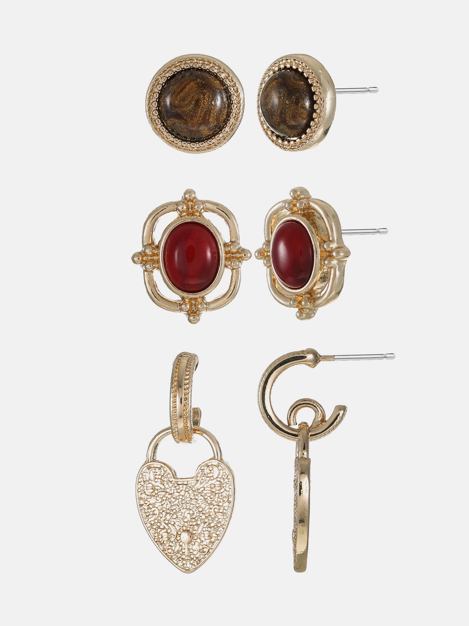 Scenario Ornate Stud and Hoop Earrings, Gold-Tone, 3-Pair Set