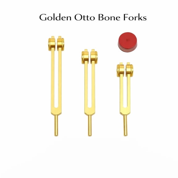 Gold Otto Tuning Fork Set – 3 Piece Weighted (32 Hz, 64 Hz, 128 Hz) – Sound Therapy & Meditation – Includes Activator & Pouch