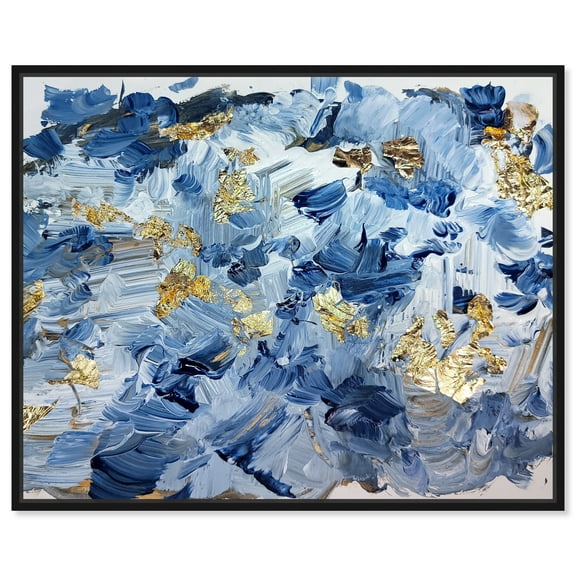 Gold Over Blue Abstract Canvas Wall Art by Art Remedy, Black Floater Frame, 20"x16"