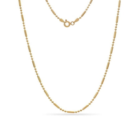 Gold Over Sterling Silver Alternating Bead Chain Necklace 22 Inch