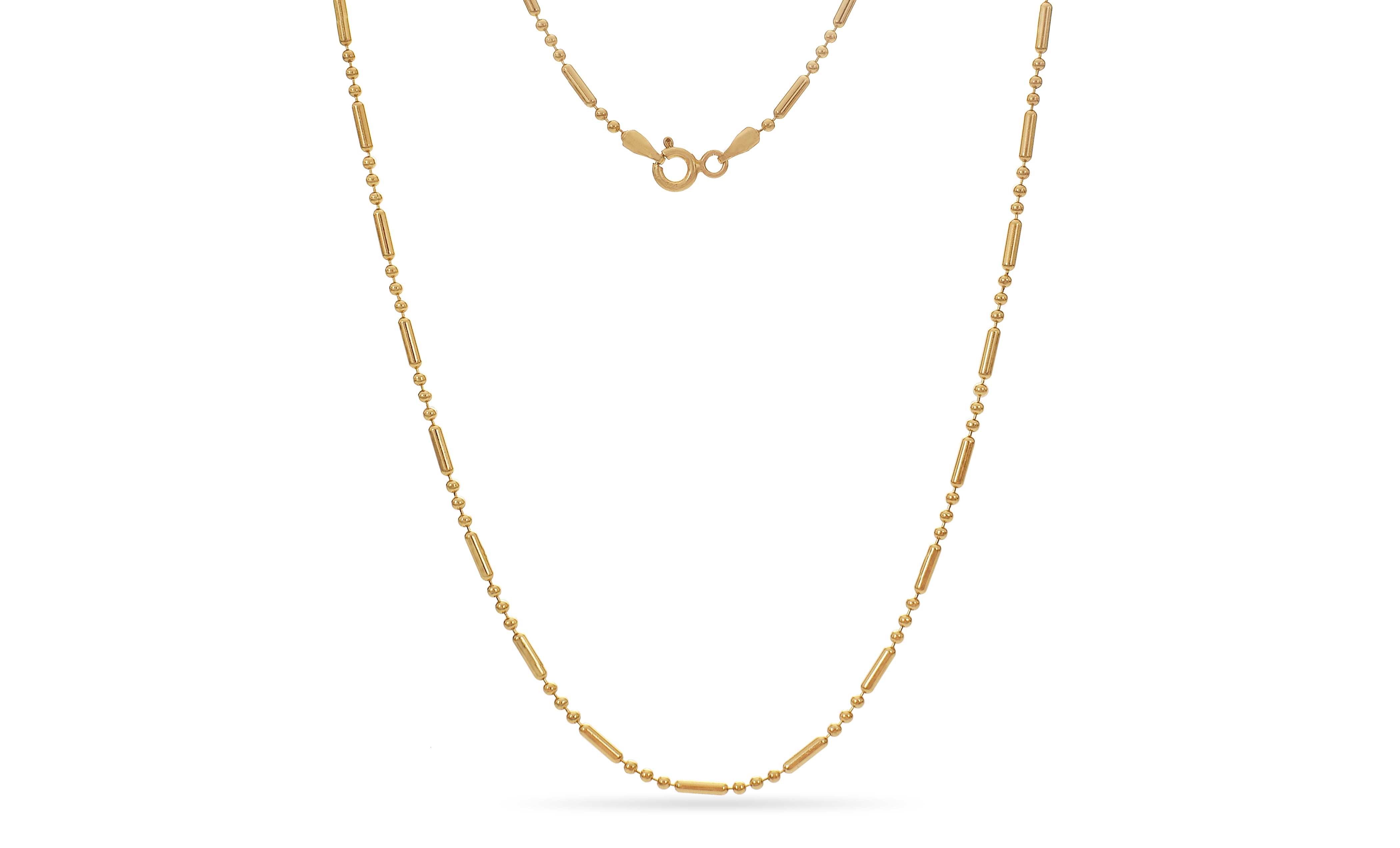 Gold Over Sterling Silver Alternating Bead Chain Necklace 24 Inch