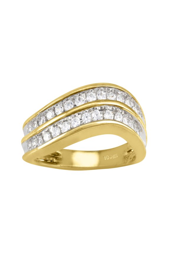 Gold Over Sterling Silver with 0.50 CTTW Natural White Diamond Wave Ring