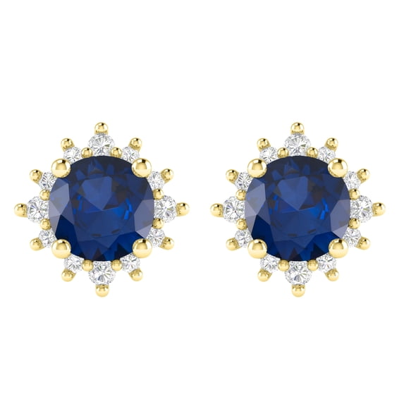 Gold Over Sterling Silver with Blue Sapphire and White Topaz Stud Earring