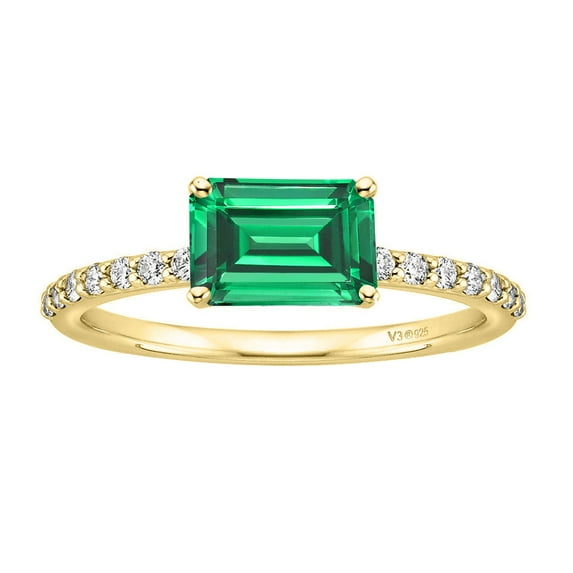 Gold Over Sterling Silver with Emerald and White Topaz Engagement Ring
