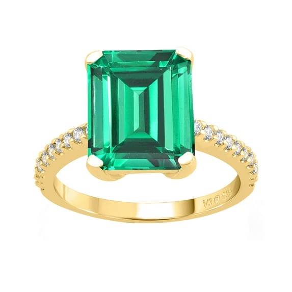 Gold Over Sterling Silver with Emerald and White Topaz Solitaire Ring