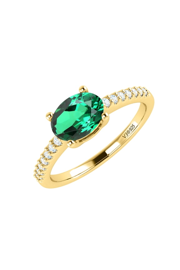 Gold Over Sterling Silver with Emerald and White Topaz Solitaire Ring