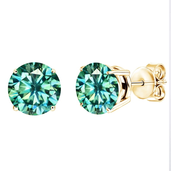 Gold Over Sterling Silver with Green Moissanite Stud Earring