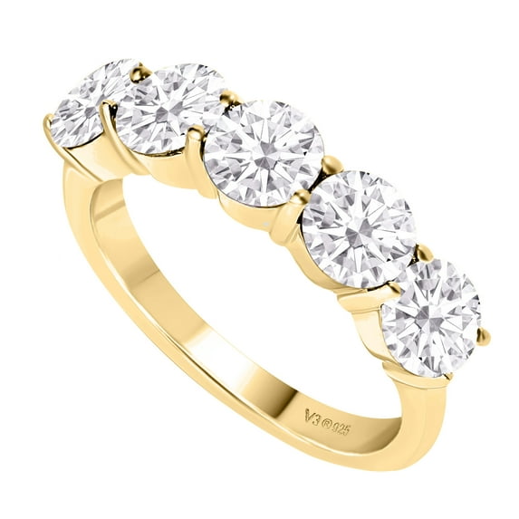 Gold Over Sterling Silver with Lab Created Diamond Five Stone Ring