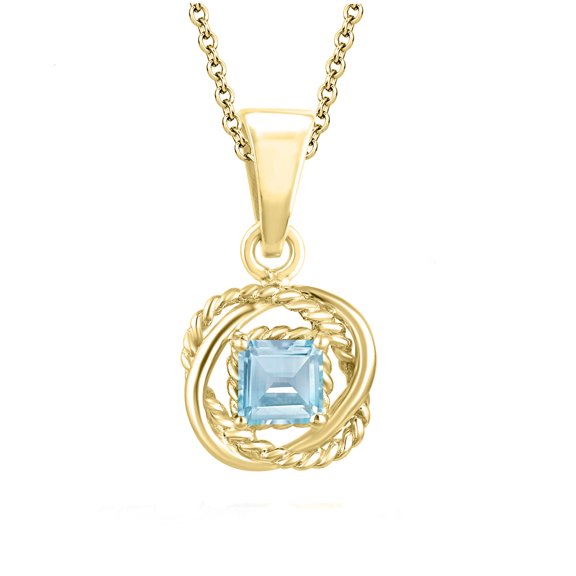 Gold Over Sterling Silver with Natural Aquamarine Twisted Wire Pendant with 18" Chain