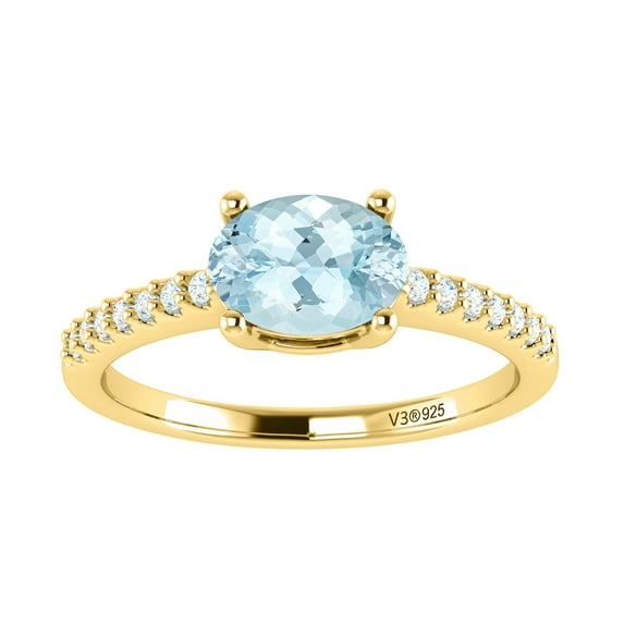 Gold Over Sterling Silver with Natural Aquamarine and White Topaz Solitaire Ring