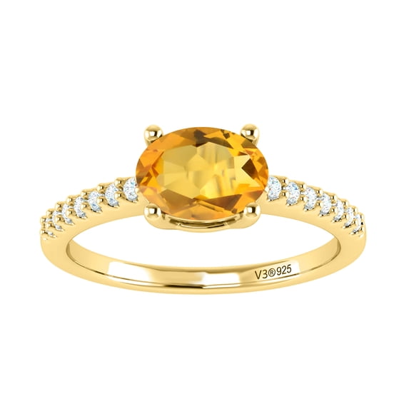 Gold Over Sterling Silver with Natural Citrine and White Topaz Solitaire Ring