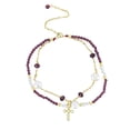 thumbnail image 1 of Gold Over Sterling Silver with Natural Freshwater Pearl and Garnet Adjustable Bracelet, 1 of 4