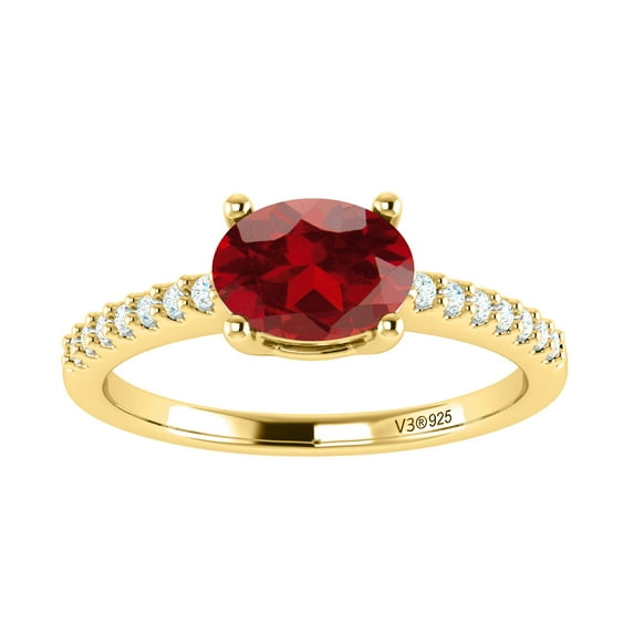 Gold Over Sterling Silver with Natural Garnet and White Topaz Solitaire Ring