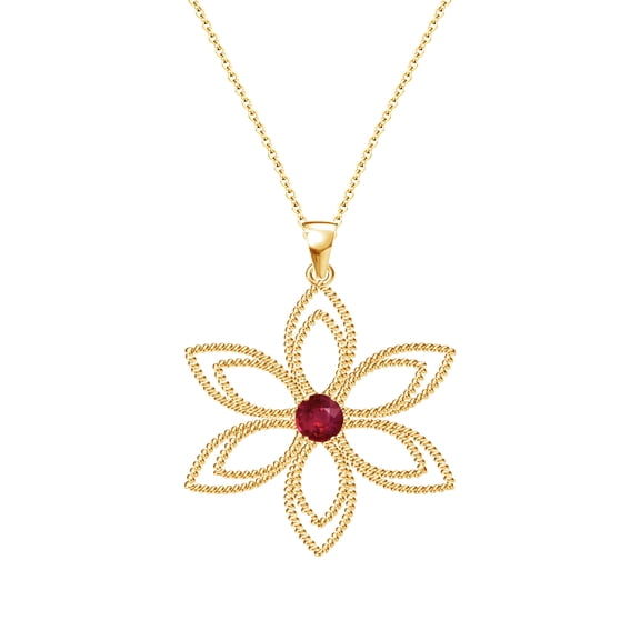 Gold Over Sterling Silver with Ruby Flower Pendant