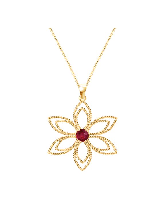 Gold Over Sterling Silver with Ruby Flower Pendant