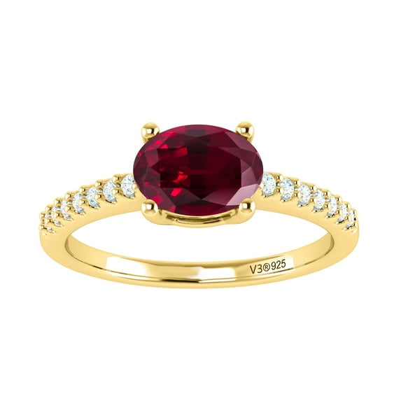 Gold Over Sterling Silver with Ruby and White Topaz Solitaire Ring