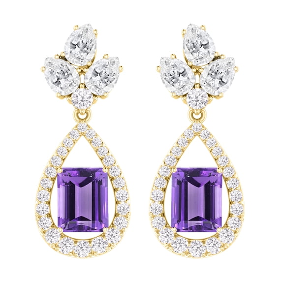 Gold Over Sterling Sliver with Natural Amethyst and White Topaz Tear Drop Earring