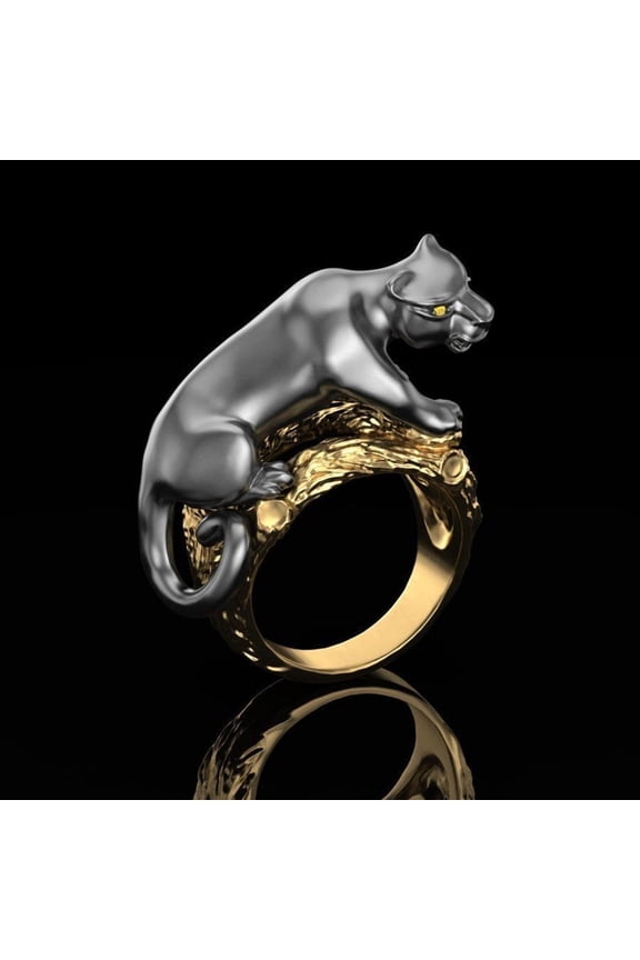 Gold Over Tiger Ring, Panther Ring, Royal Black Panther Animal Jewelry