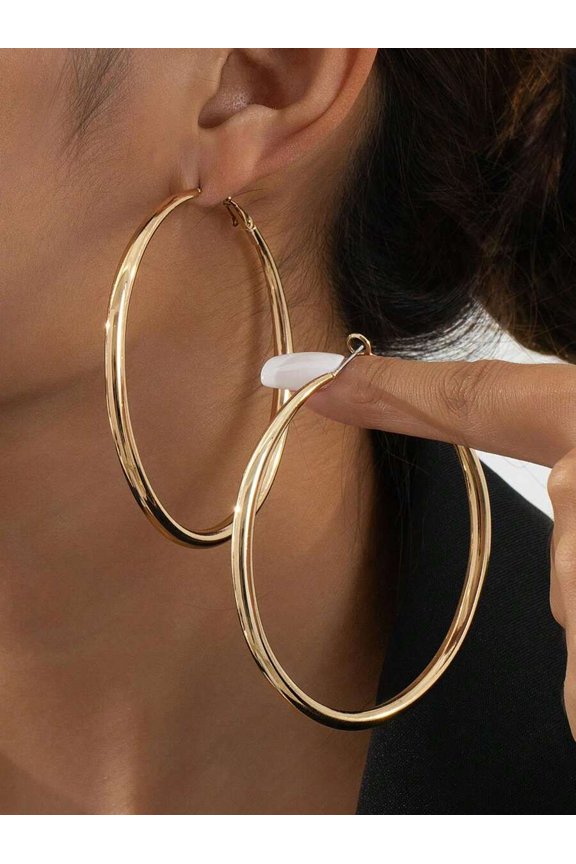 Gold Oversized Polished Hoop Earrings With Smooth Metallic Finish